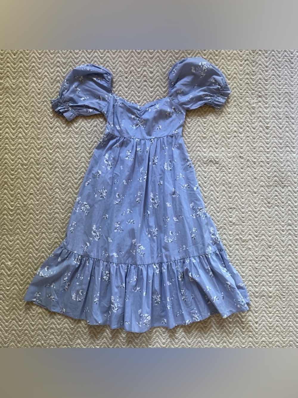 Abercrombie & Fitch Emerson Poplin Blue Floral Puff Sleeve Midi Dress Size Small